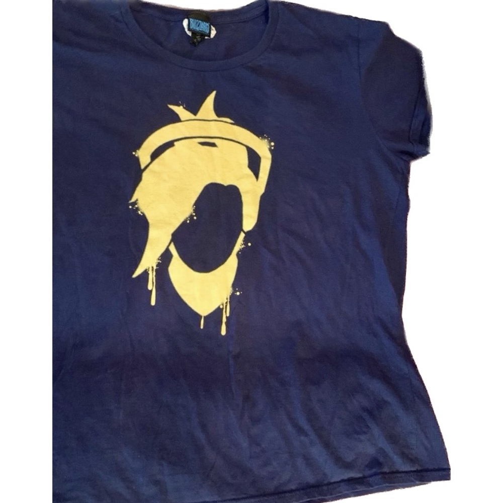 Blizzard Entertainment Adult L Large Blue yellow Graphic Gaming T-Shirt Tee Men